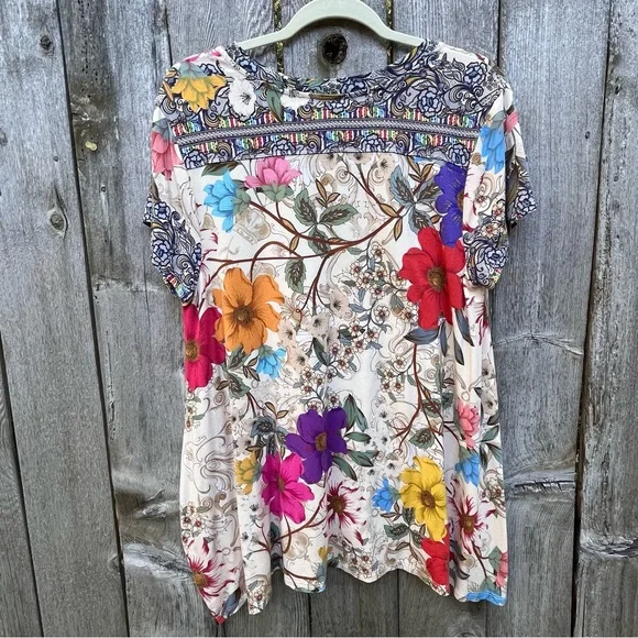 Johnny Was Colorful Floral Short Sleeve Top - Picture 3 of 5